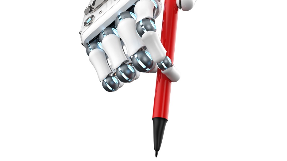 Inteligencia artificial para escribir mejor brazo de robot con un bolígrafo rojo