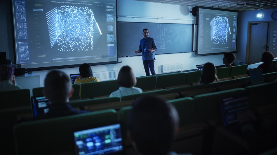 Profesor universitario en clase de inteligencia artificial