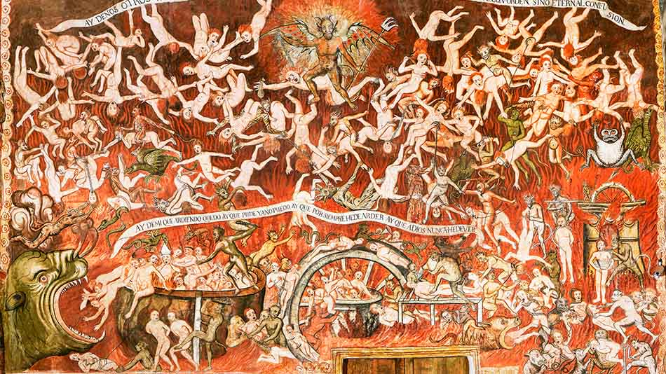 Grandes tesoros de la RBA han cobrado un nuevo esplendor, como el Mural del Infierno en el interior del templo San Juan Bautista de Huaro. 